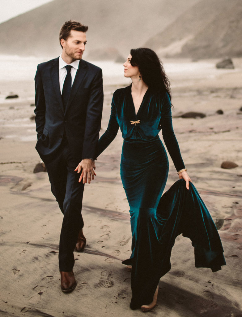 bigsur-elopement-18 photo- allison harp | dress- iconoclasp | from this- the bride wore a teal velvet wedding dress in this big sur elopement!